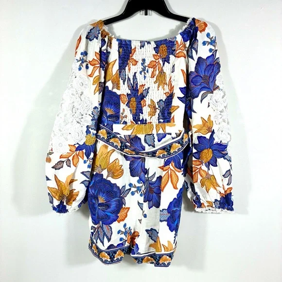 Farm Rio Lace Trim Romper Off-White Summer Flowers Small Medium Large NWT - Picture 6 of 17
